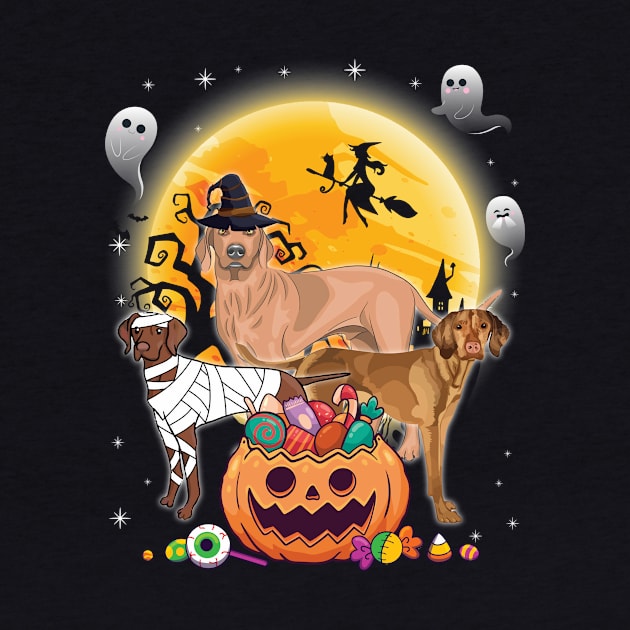 Vizsla Dog Mummy Witch Moon Ghosts Happy Halloween Thanksgiving Merry Christmas Day by joandraelliot